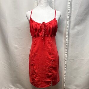 Wild Fable Red linen Ruched Tie Front Slip Mini Dress